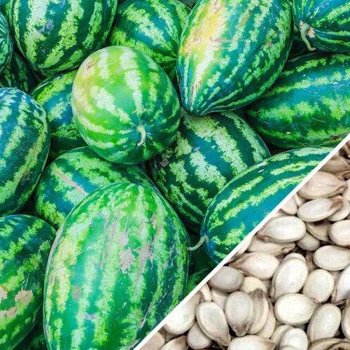Fresh watermelon with Congo seeds, showcasing vibrant green rind and juicy red interior, from SeedsNow.